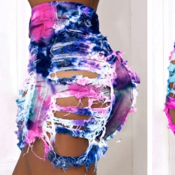 Pants - Tie-dye ripped shorts